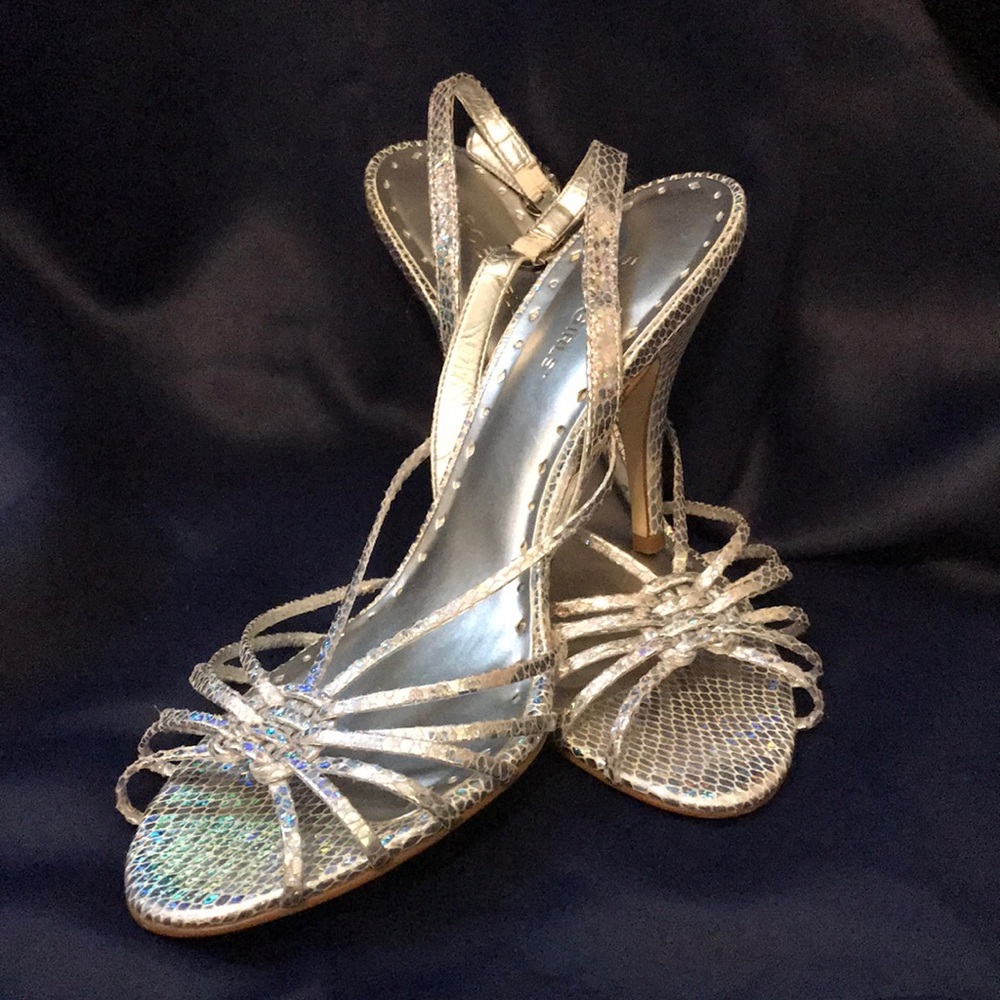 BCBGirls metallic snake skin heels